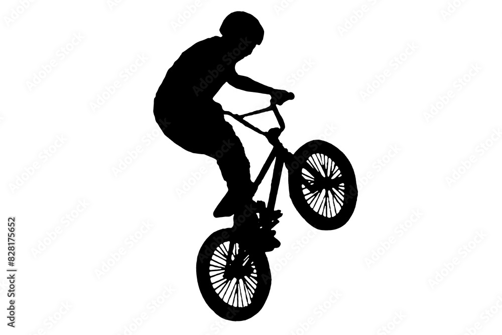 Fototapeta premium classic BMX bicycle silhouette means of pedal locomotion of cyclist isolated on white transparent background