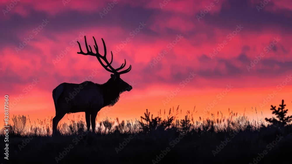 lone elk at dusk majestic animal silhouetted against colorful sky meadows edge wildlife photography lone elk at dusk majestic animal silhouetted against colorful sky meadows edge wildlife photography