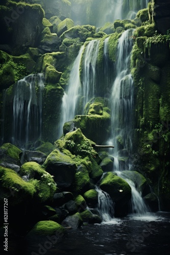 Emerald Serenity A Waterfall in Japan s Verdant Forest. 
