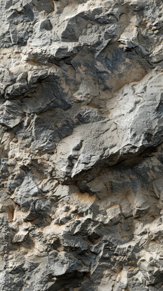 Detailed macro shot showcasing the complex, layered arrangement of rocks of diverse shapes and dimensions that make up a natural stone wall. Earthy, organic composition