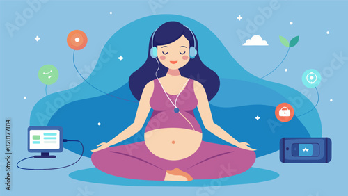 A pregnant woman using biofeedback to control her stress levels and promote relaxation for both herself and her developing baby.. Vector illustration
