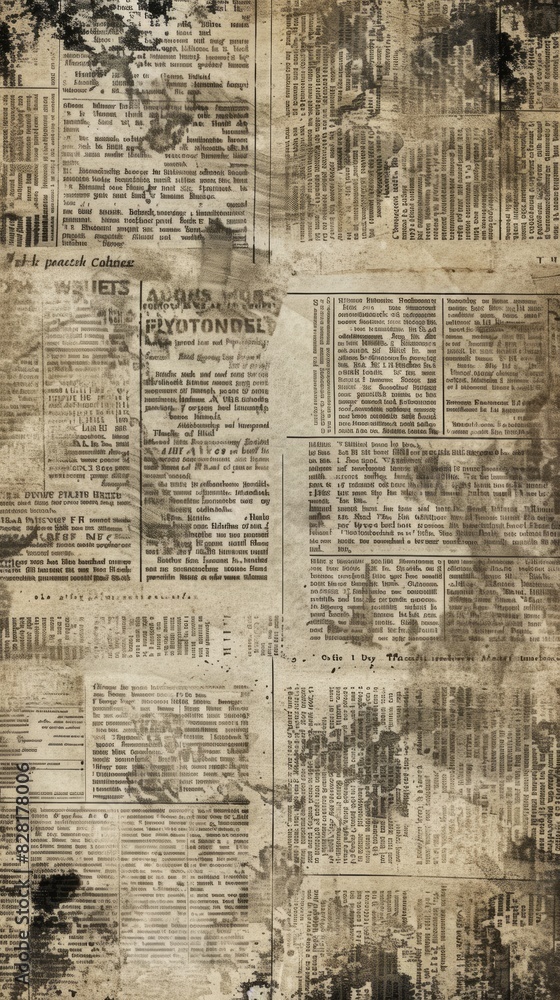 Obraz premium Macro shot highlighting the densely printed, type-filled composition of a newspaper page. Classic, written-word media format