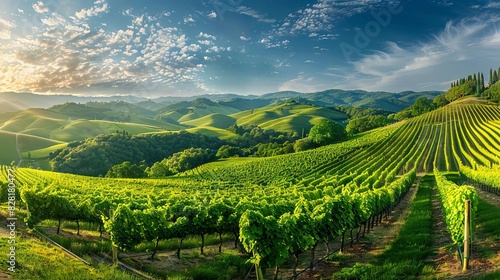 picturesque vineyard landscape with rolling hills and lush grapevines scenic wine country panorama