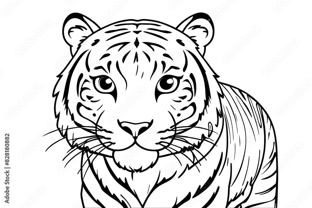tiger wild animal cut a coloring book page white background tiger wild animal cut a coloring book page white background