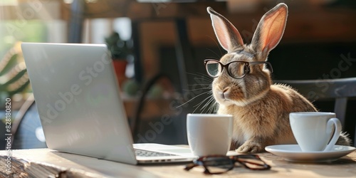 A rabbit wearing glasses generated by AI