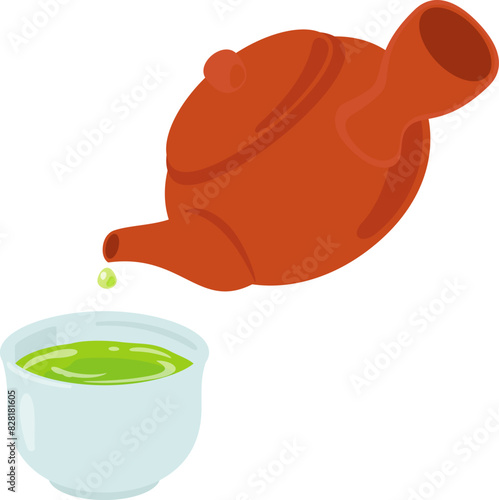 急須から湯呑に注がれる緑茶
