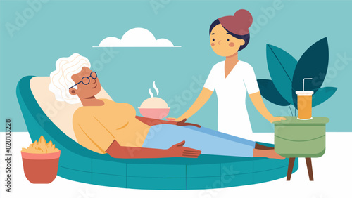A senior and their coach enjoying a relaxing afternoon at the spa indulging in treatments that promote wellbeing and rejuvenation.. Vector illustration