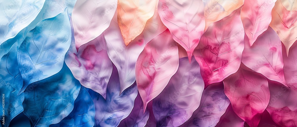 A colorful leafy pattern with blue, pink, and purple colors A colorful leafy pattern with blue, pink, and purple colors