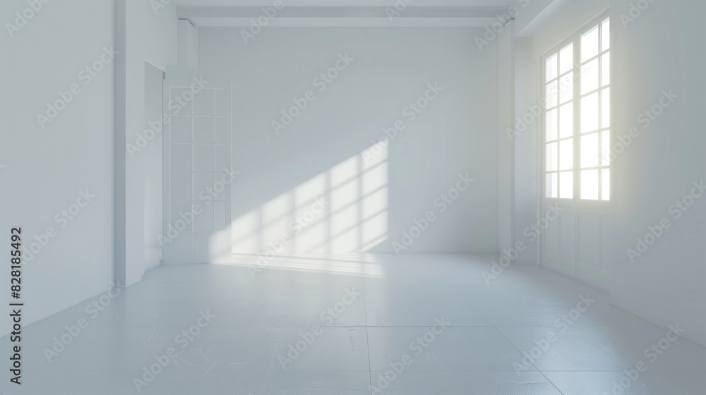 Fototapeta premium A bright white room with dazzling light, copy space, space for text, Generative AI.眩しい光が差している真っ白い部屋、コピースペース,テキスト用スペース,Generative AI。