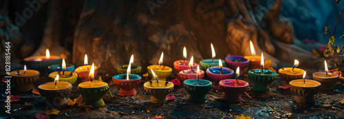 illustation of Happy Diwali, festival of lights tradition Diya oil lamps. Indian biggest festival
