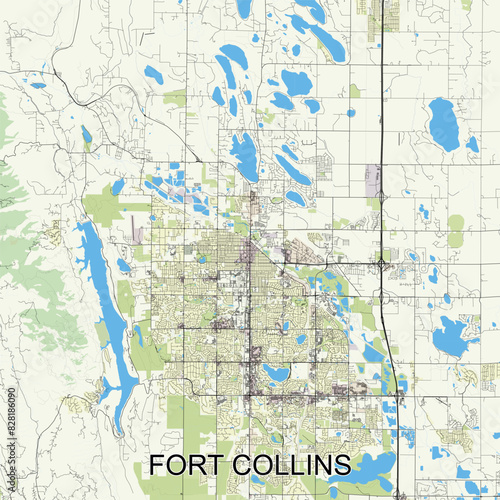 Fort Collins, Colorado, USA map poster art
