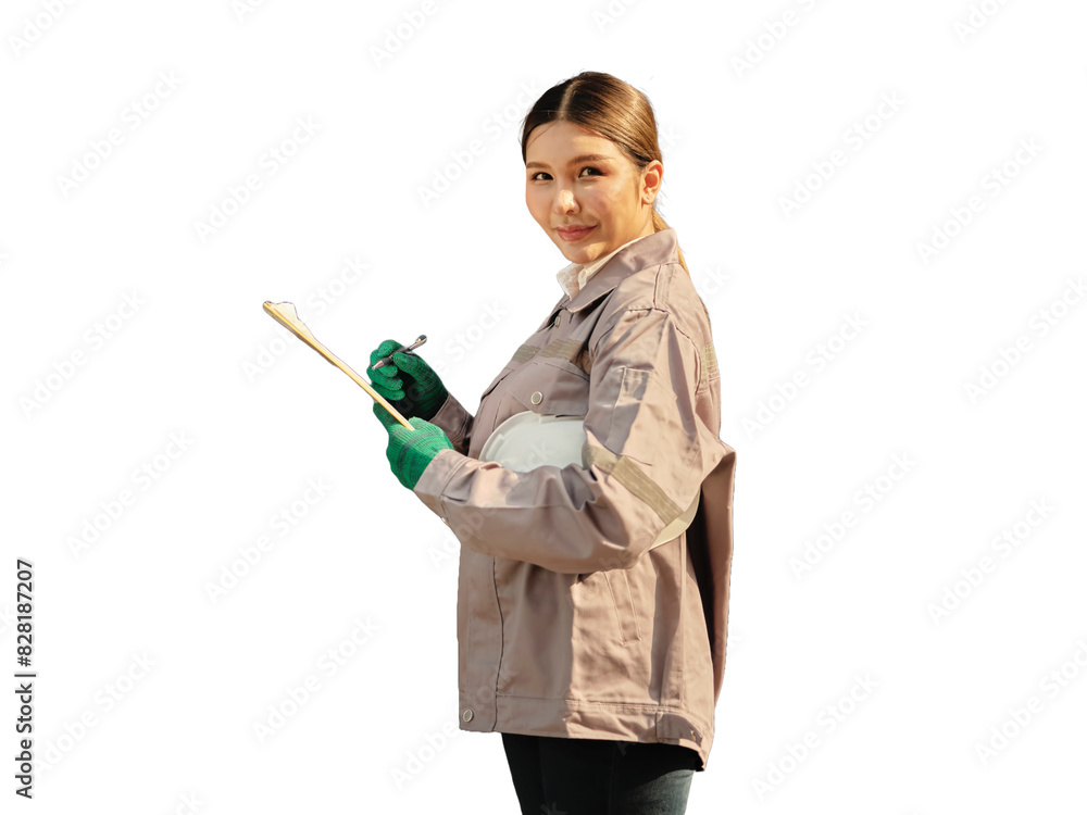 Portrait of a female worker holding clipboard Portrait of a female worker holding clipboard