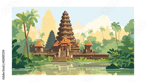 Iconic Southeast Asian Temple Landscape for Cultural Heritage Illustration