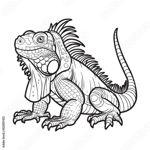 Line art of iguana cartoon vector