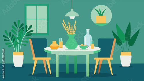 The fresh scent of lerass and sage evokes feelings of balance and harmony in the dining room.. Vector illustration
