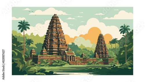 Majestic Indonesian Temple Vector Illustration for Cultural Landmark Art