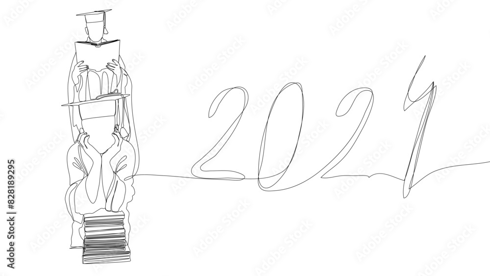 One continuous line of 2024 Graduation. Thin Line Illustration vector concept. Contour Drawing Creative ideas. One continuous line of 2024 Graduation. Thin Line Illustration vector concept. Contour Drawing Creative ideas.