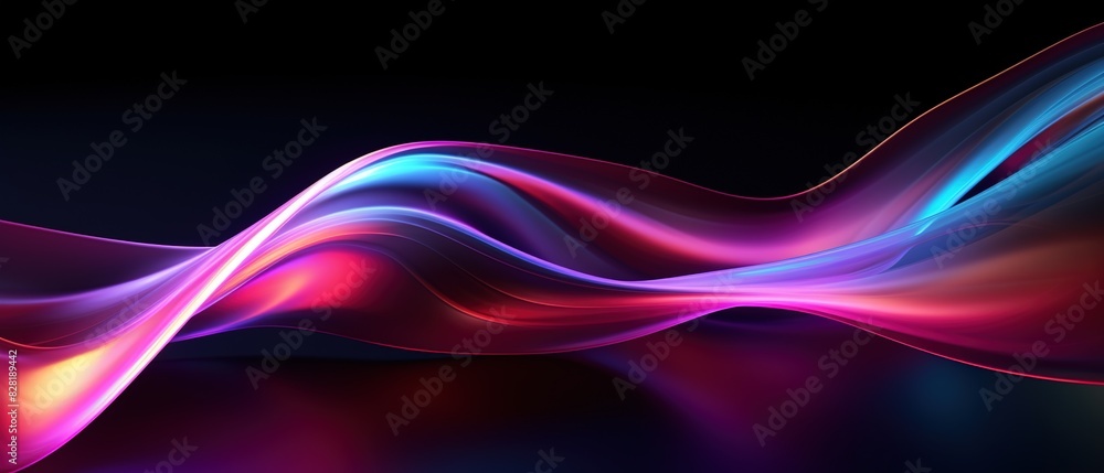 Fototapeta premium Vibrant abstract waves against the black backdrop and colorful swirls create a striking contrast. Colorful swirls in abstract wave design on a black background, a visually appealing composition