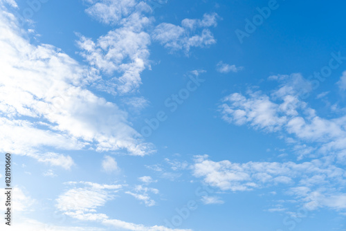 Beautiful blue sky with strange shape of clouds in the morning or evening used as natural background texture in decorative art work