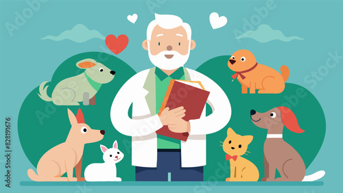 A retired veterinarian using their knowledge and love for animals to teach biology and animal care to high school students.. Vector illustration