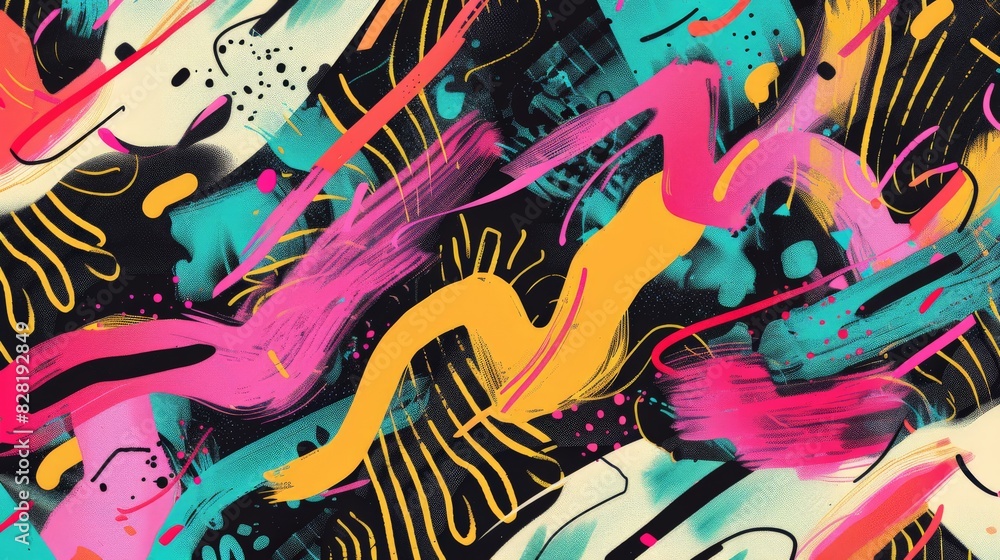 Chaotic abstract patterns with neon colors and black accents Chaotic abstract patterns with neon colors and black accents