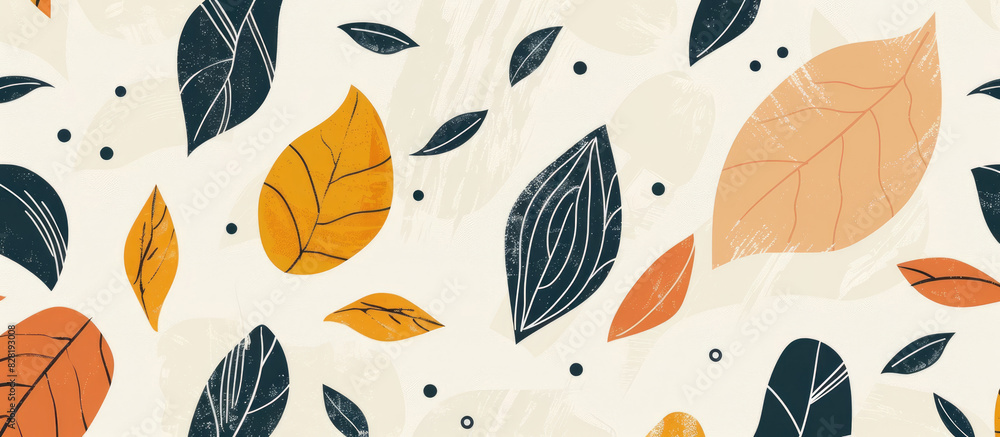 Abstract leaf pattern, vector illustration in flat style and hand drawn elements in warm earth colors on a white background Abstract leaf pattern, vector illustration in flat style and hand drawn elements in warm earth colors on a white background