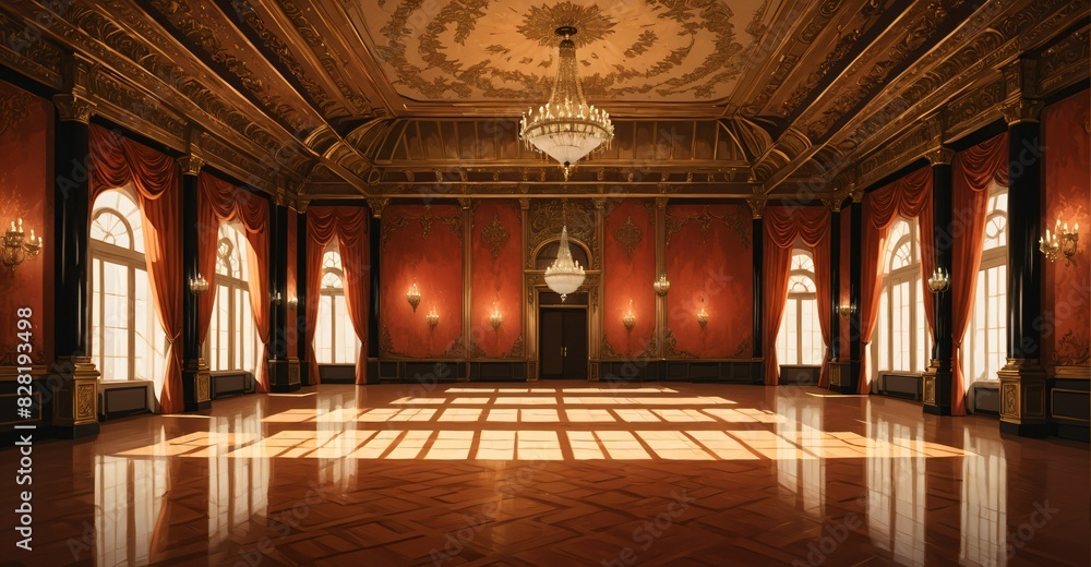 Obraz premium Palace Ballroom Theatre Hall. Abandoned amphitheater auditorium room. Royal dance hall in noble mansion interior.