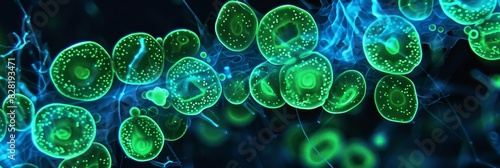 Bioluminescent Cyanobacteria Illuminating Intricate Cellular Structures Under the Microscope