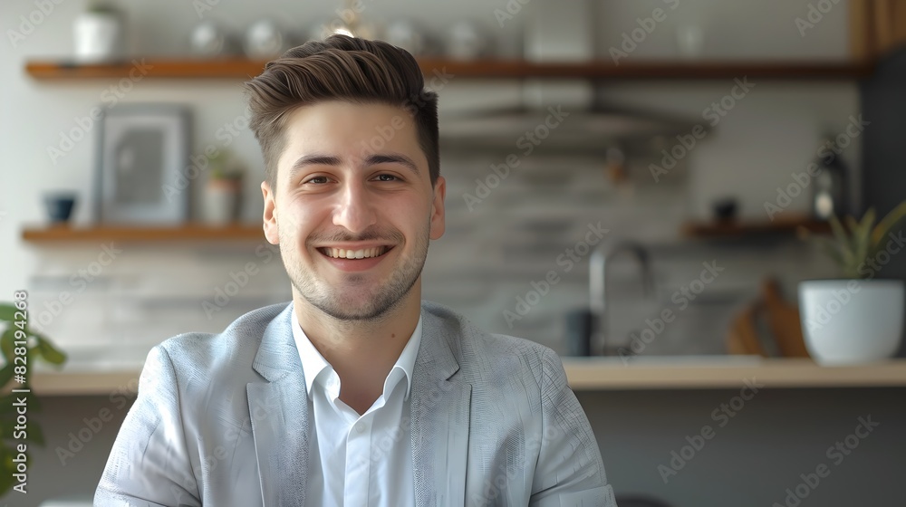 Fototapeta premium Confident Businessman Leads Successful Marketing Team in Modern Office