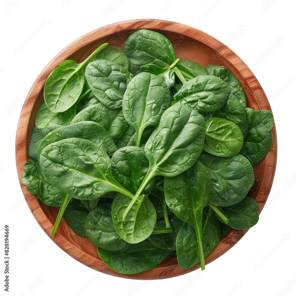 set of spinach in a wooden plate isolated on transparent background set of spinach in a wooden plate isolated on transparent background