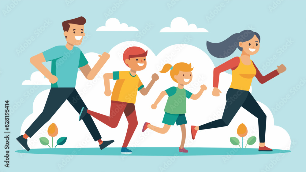 A Sunday morning family jog with each generation setting their own pace and encouraging each other along the way.. Vector illustration A Sunday morning family jog with each generation setting their own pace and encouraging each other along the way.. Vector illustration