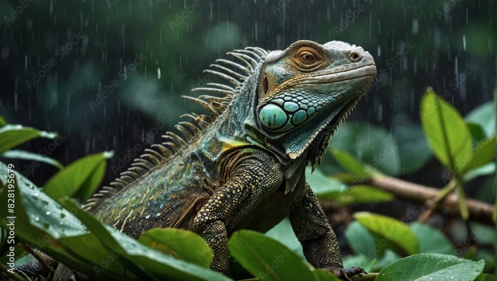 Majestic Iguana in a Rainforest Habitat: Nature's Exotic Beauty Majestic Iguana in a Rainforest Habitat: Nature's Exotic Beauty