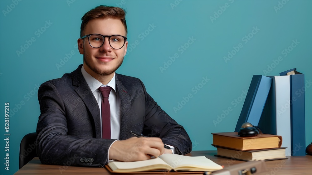 Happy Young Attorney Exuding Professional Success in Vibrant Office Happy Young Attorney Exuding Professional Success in Vibrant Office
