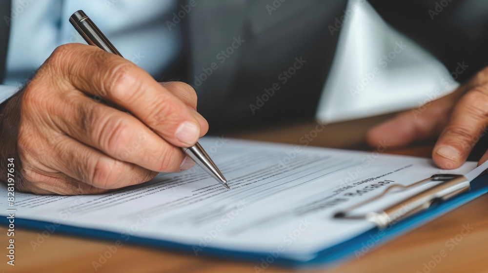 close-up of a man's hand wearing a dark suit signing a lease agreement document contract with a pen close-up of a man's hand wearing a dark suit signing a lease agreement document contract with a pen