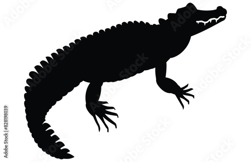 Alligator Black Vector Silhouette on white background  Crocodile Vector Illustration.  Wild Animals. Reptile.