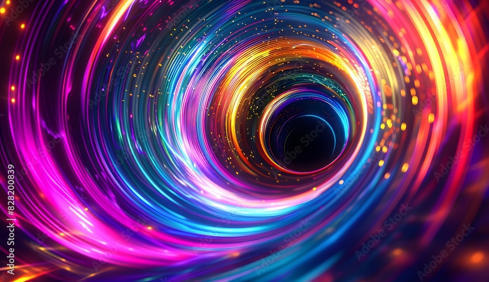 Abstract colorful light lines swirling in a black hole background, with a rainbow color gradient effect | A digital futuristic technology concept Abstract colorful light lines swirling in a black hole background, with a rainbow color gradient effect | A digital futuristic technology concept
