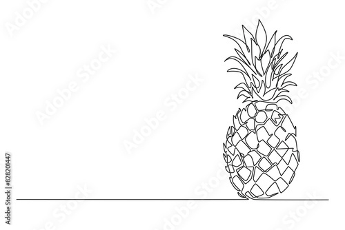 Continuous one line drawing whole healthy organic yellow pineapple for orchard logo identity. Fresh summer fruitage concept for fruit garden icon. Single line draw design vector graphic illustration