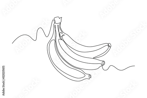Single continuous line drawing whole bunch healthy organic bananas for orchard logo. Fresh summer tropical fruitage concept fruit garden icon. Dynamic one line draw graphic design vector illustration