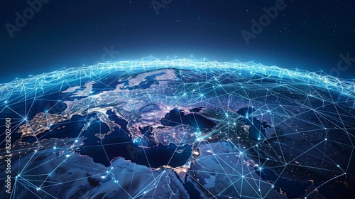 Global Air Routes: Capture a map displaying global air routes with interconnected lines, airplanes in flight, and major hubs highlighted. Emphasize the vast network and connectivity of international a