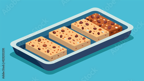 A tray of glutenfree granola bars made with glutenfree oats dried fruit and shredded coconut for a tasty and wholesome snack.. Vector illustration