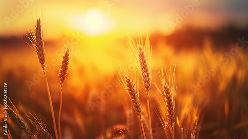 Beautiful Wheat Field at Sunset. Nature Sunset Background