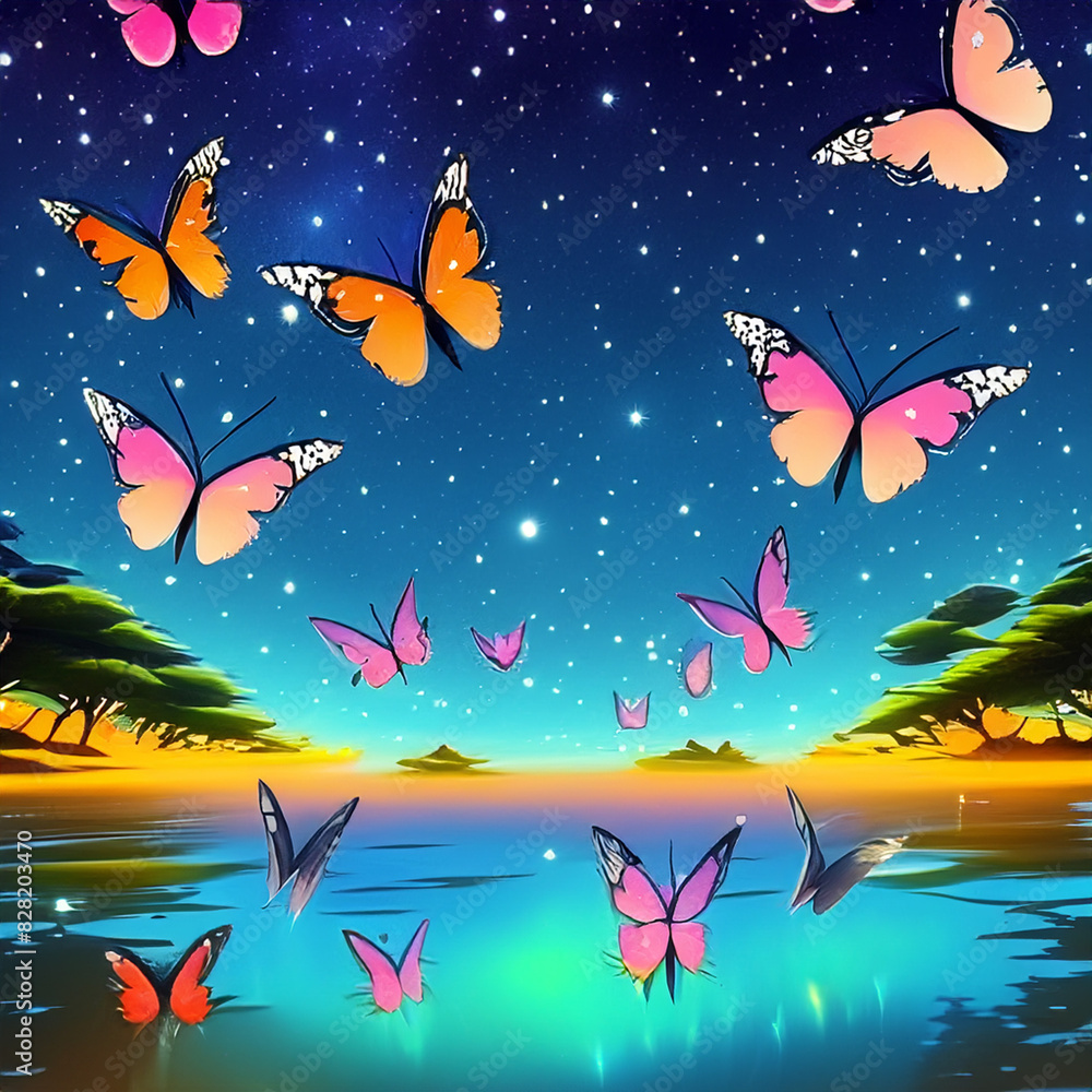 Obraz premium 湖を舞う蝶達