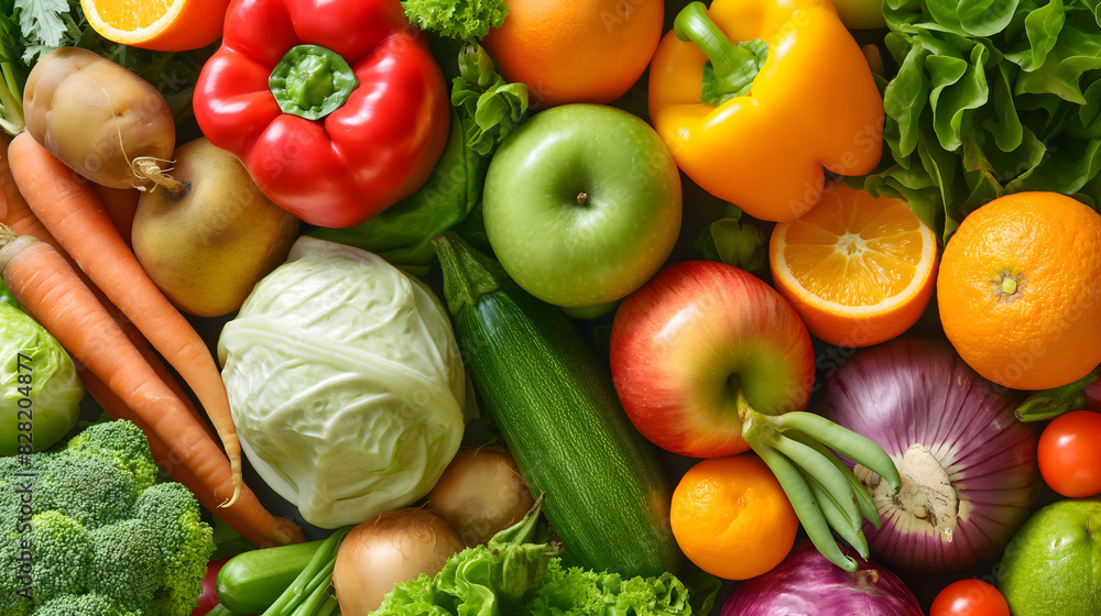 Top view of fresh vegetables and fruits. Organic fruits healthy eating concept Top view of fresh vegetables and fruits. Organic fruits healthy eating concept