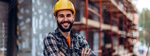 Confident Construction Supervisor Overseeing Project at Warehouse Worksite