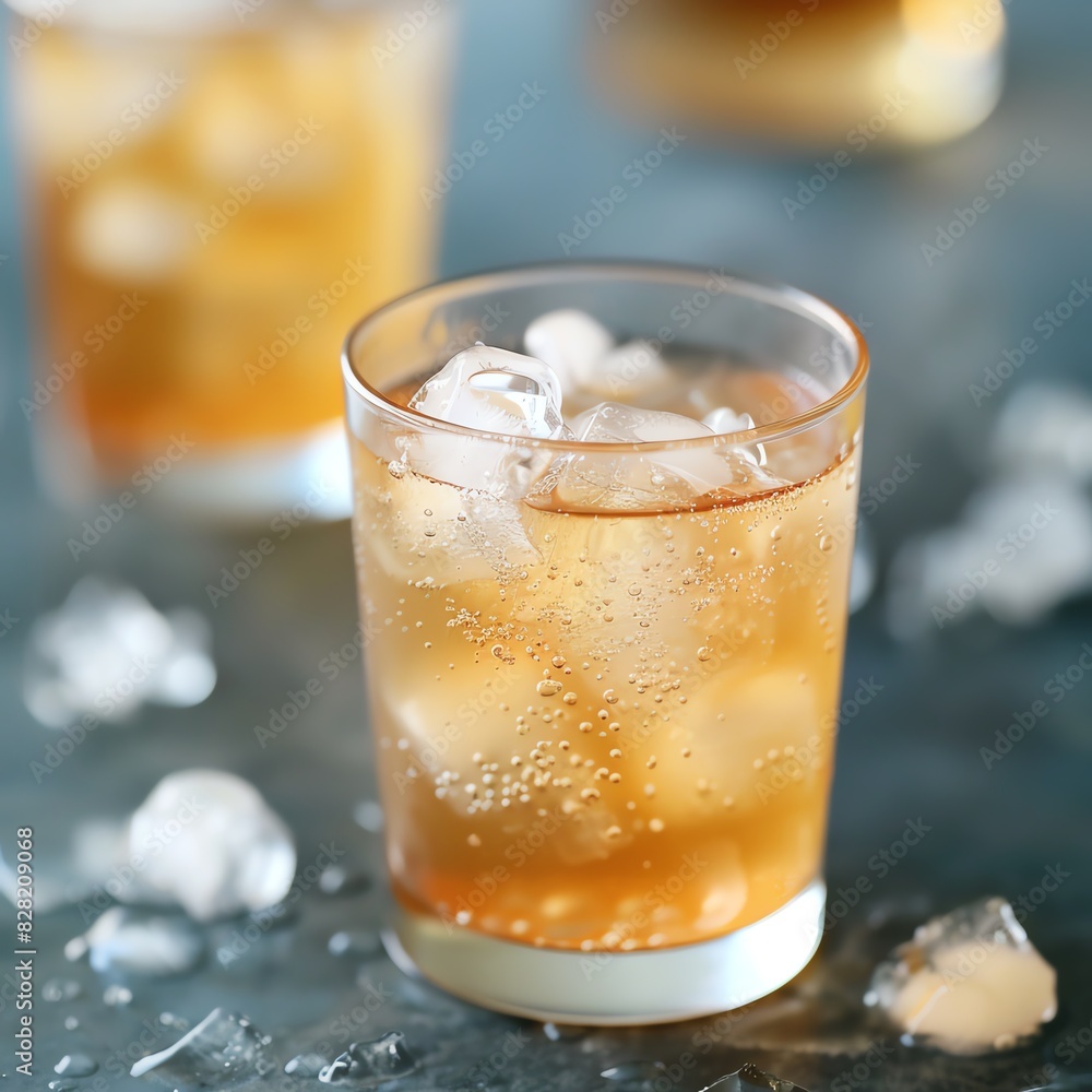 Healthy drinks, Kombucha in a glass with ice, fizzy and probiotic-rich Healthy drinks, Kombucha in a glass with ice, fizzy and probiotic-rich
