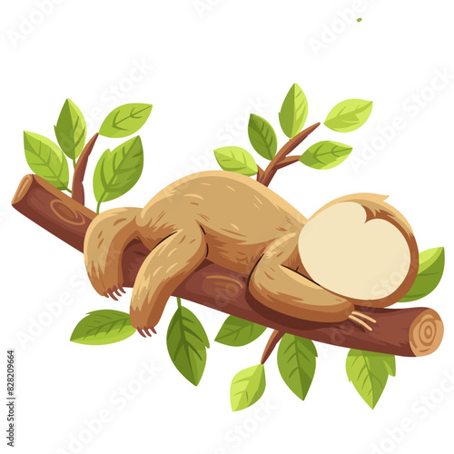 A furry sloth naps peacefully on a branch in its lush green habitat