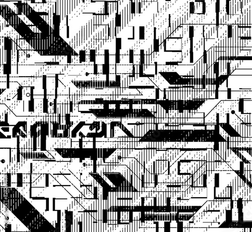 Black and white computerized technology background pattern. Vector Format Illustration 
