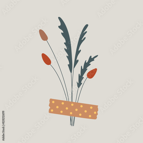 Boho plant bouquet duct taped vector illustration