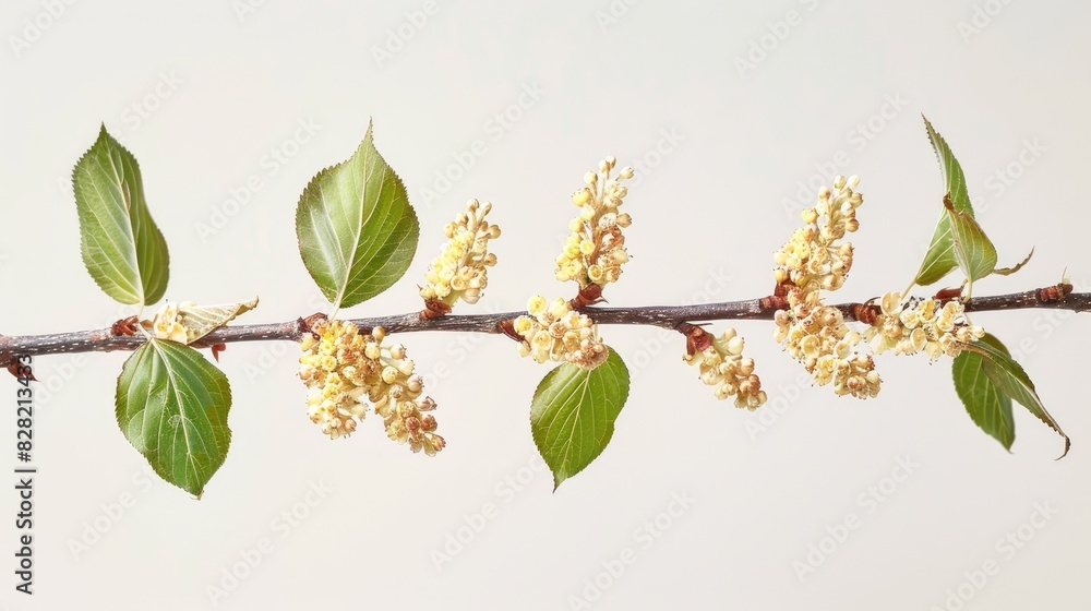 Spring beauty Black alder branch with male and female flowers on clear background Spring beauty Black alder branch with male and female flowers on clear background