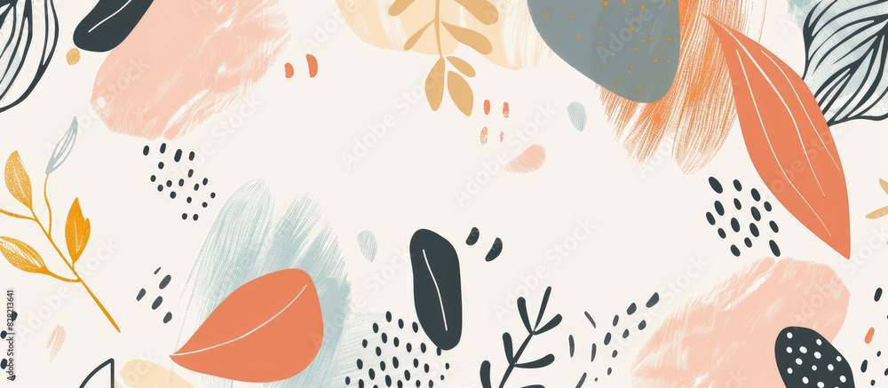 Abstract seamless pattern with hand drawn shapes and doodles, organic forms and nature elements in pastel colors on white background Abstract seamless pattern with hand drawn shapes and doodles, organic forms and nature elements in pastel colors on white background